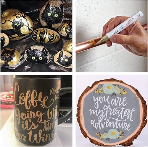 Miniatura 5 de Rotuladores de pintura permanentes plateados, paquete de 2 marcadores metálicos a base de aceite, punta media, secado rápido e impermeable para