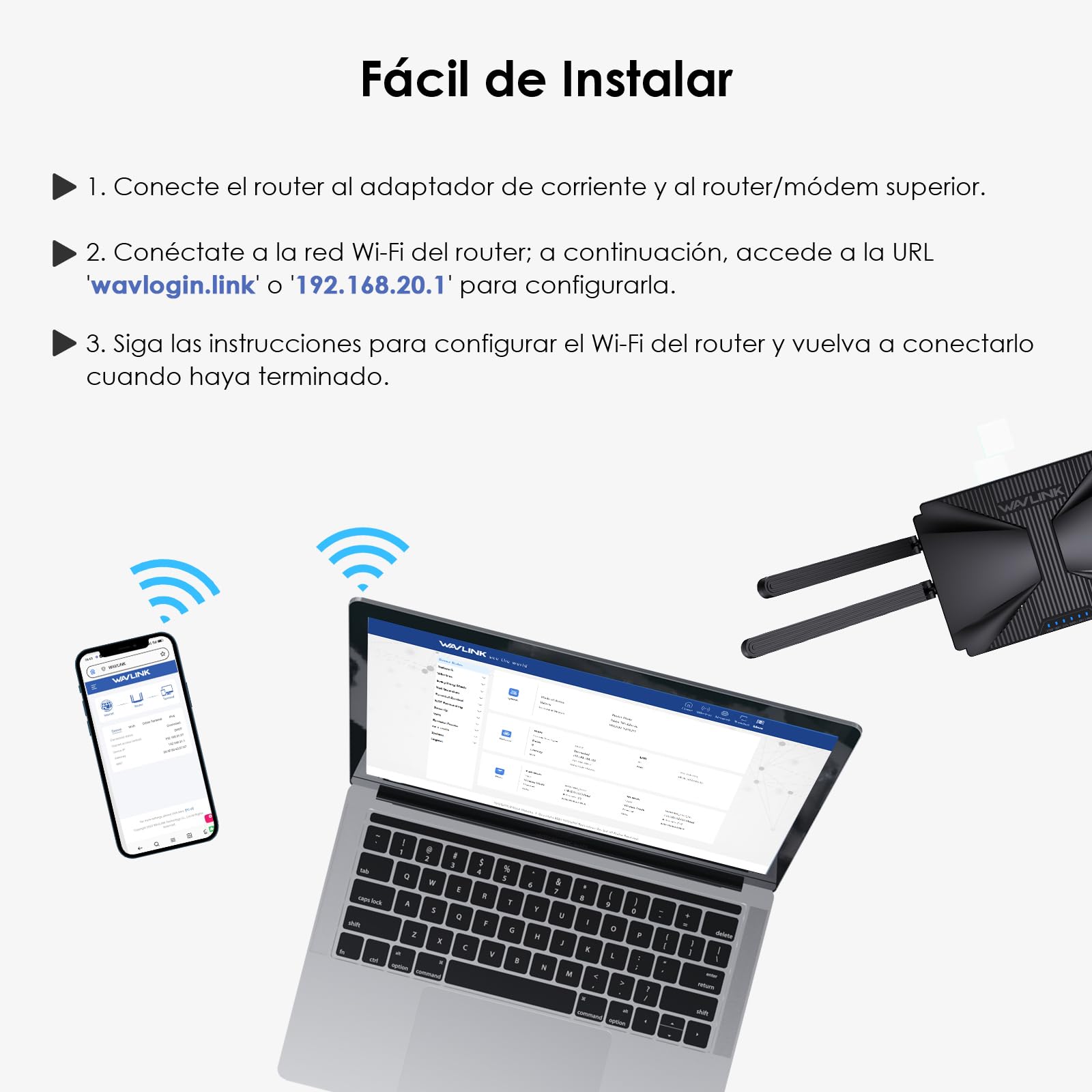 WAVLINK AX3000 Router WiFi 6 Doble Banda 2.4G/5G 3000Mbps - para Juegos/VR Profesional, Red Mesh Total, 4xMU-MIMO, OFDMA/WPA3, 160MHz, IPv6, Alta Velocidad + Modo Ap