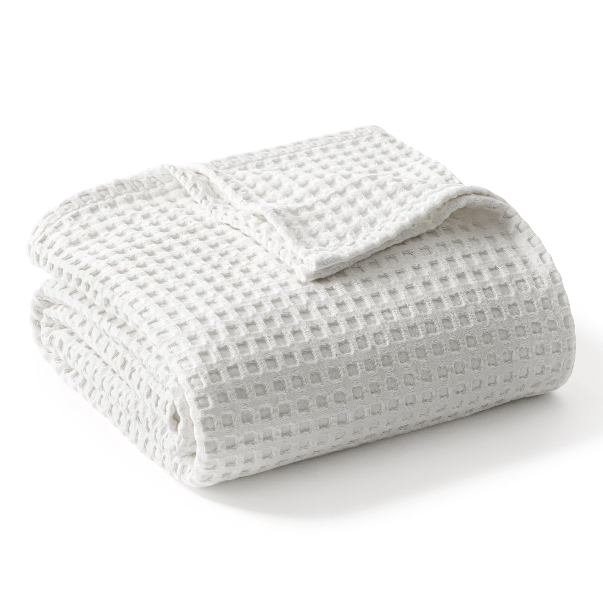 Exclusivo Mezcla Pre-Washed 100% Cotton Waffle Throw Blanket for Sofa, 330GSM Lightweight Breathable Summer Blankets, Soft and Cozy, Room Decor, Pure White, 130x150 CM