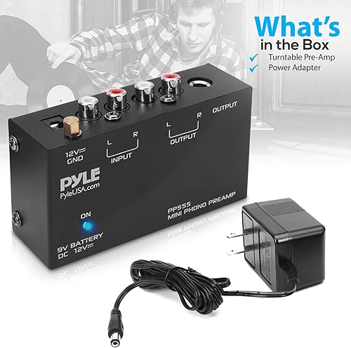 Miniatura 7 de Pyle Phono - Preamplificador de tocadiscos - Mini preamplificador de fonógrafo estéreo de audio electrónico con batería de 9 V, adaptador de