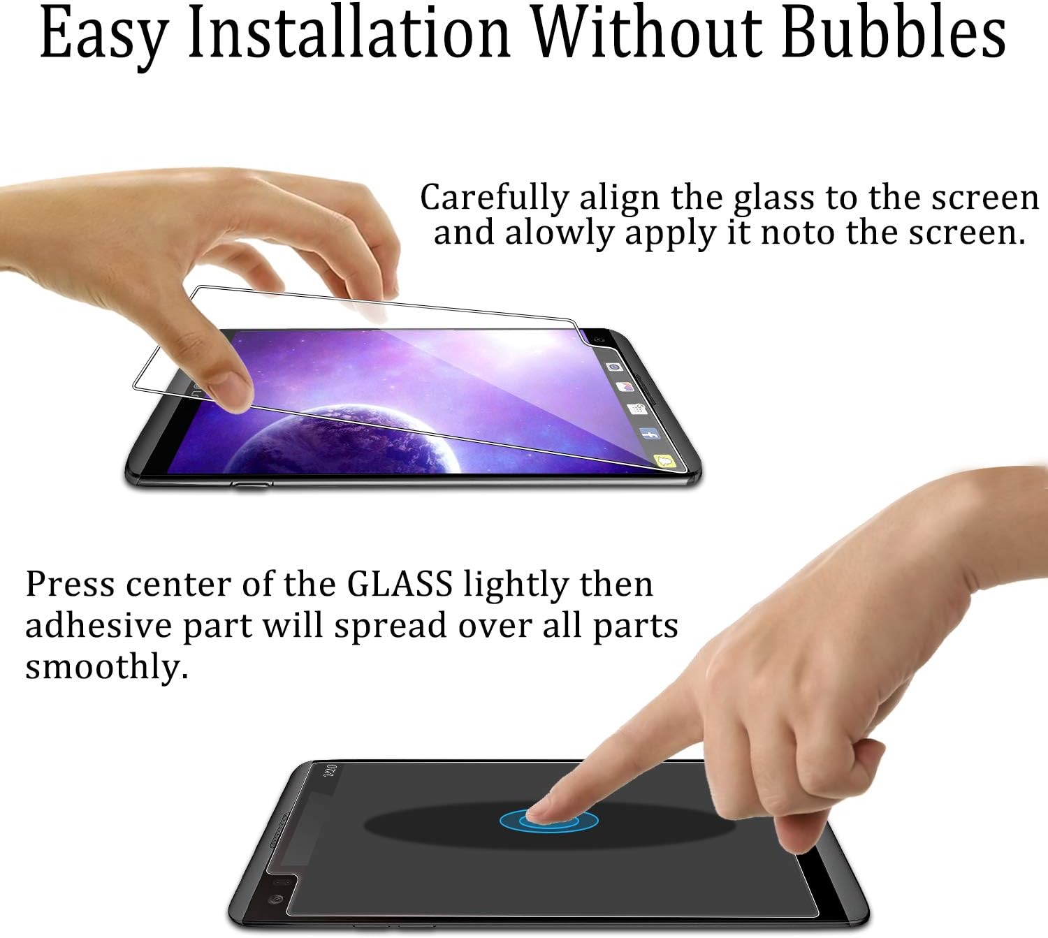 [2-Pack] KATIN For LG V20 Tempered Glass Screen Protector No-Bubble, 9H Hardness, Easy to Install