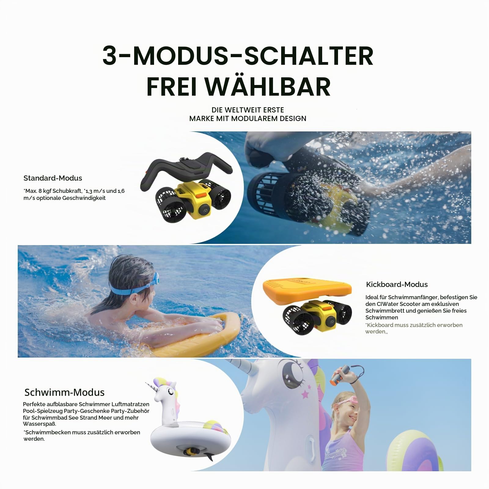 LEFEET C1 Unterwasser-Scooter: Max 60 Minuten Akkulaufzeit, Scooter mit Action-Kamera-Halterung,IPX8 30m, wasserdicht, für Wassersport,Schwimmbad-Tauchen