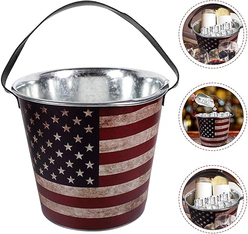 Miniatura 7 de UPKOCH Cubetas patrióticas de la bandera americana, cubo vintage, cubo de cenizas, cubo de vino, cubo de cerveza, cubo de hielo, cubo de