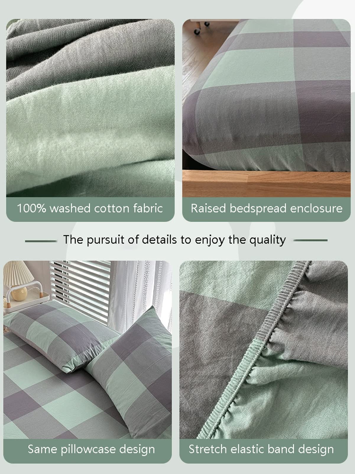 Bettlaken mit Gummizug Kariert Spannbettlaken Boxspringbett Spannbetttuch for Mädchen Jungen Teenager Erwachsene 100% Gewaschene Baumwolle (Color : G, Size : 120x200cm+48x74cm x2)