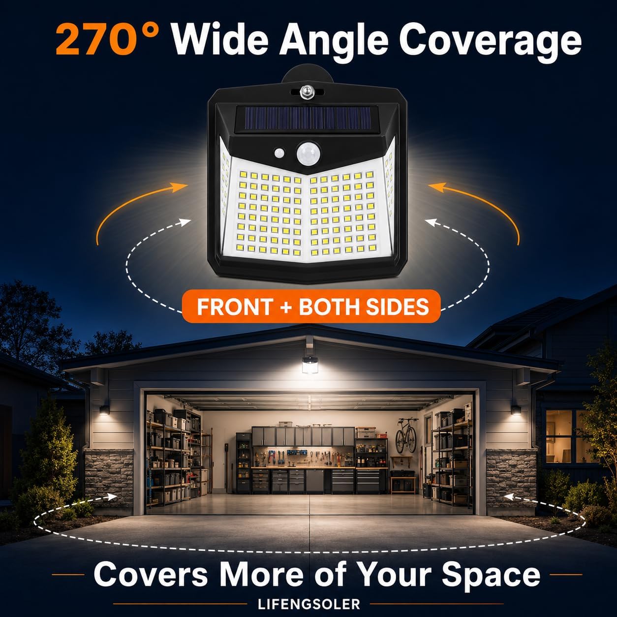 128 LED Magnetic Solar Lights Outdoor, Motion Sensor, 4 Pack image 3