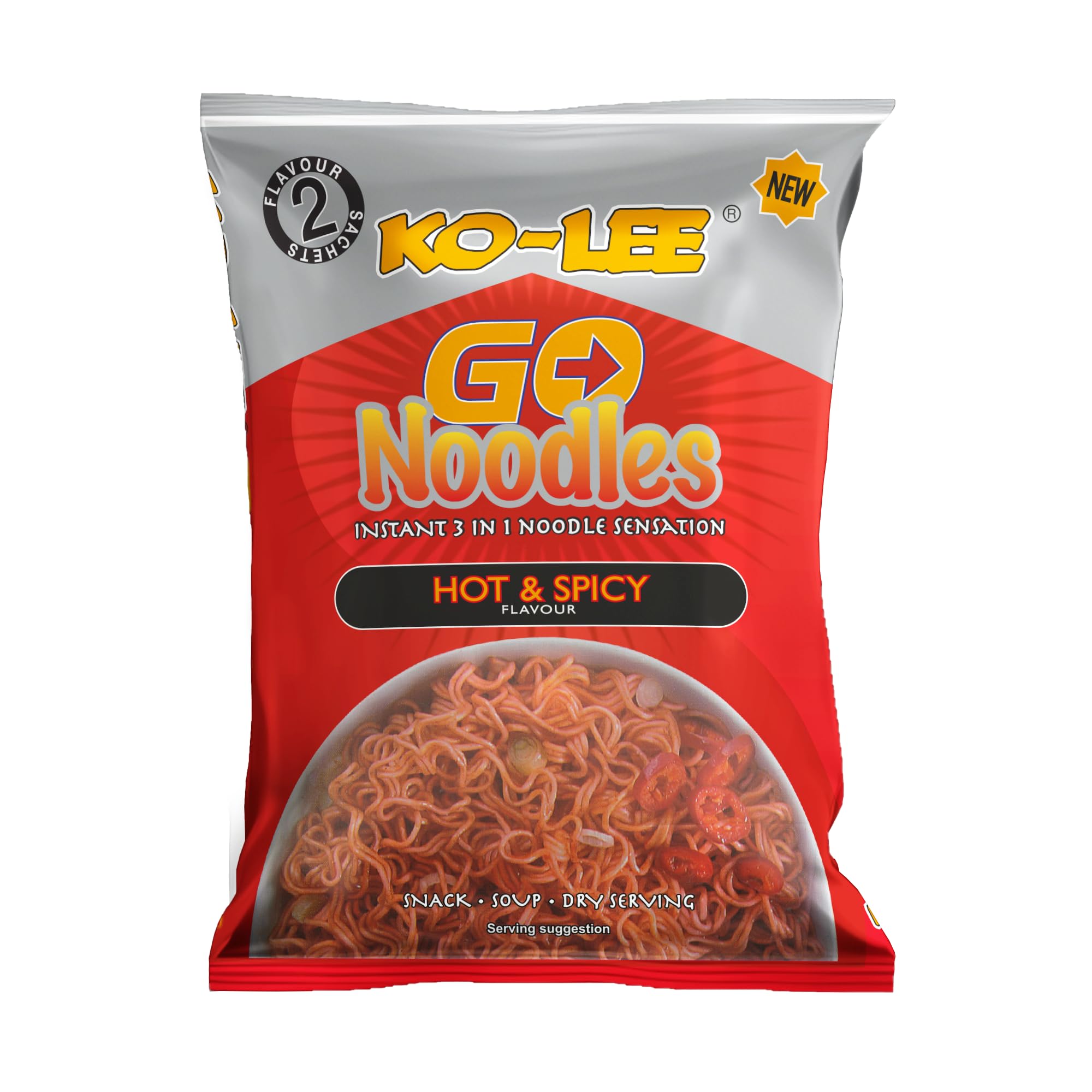 KO-LEE Crunch & Munch Instant Noodles – Hot & Spicy Flavour | 3-in-1 Snack, Stir-Fry or Soup | MSG-Free | 85g (Pack of 24)