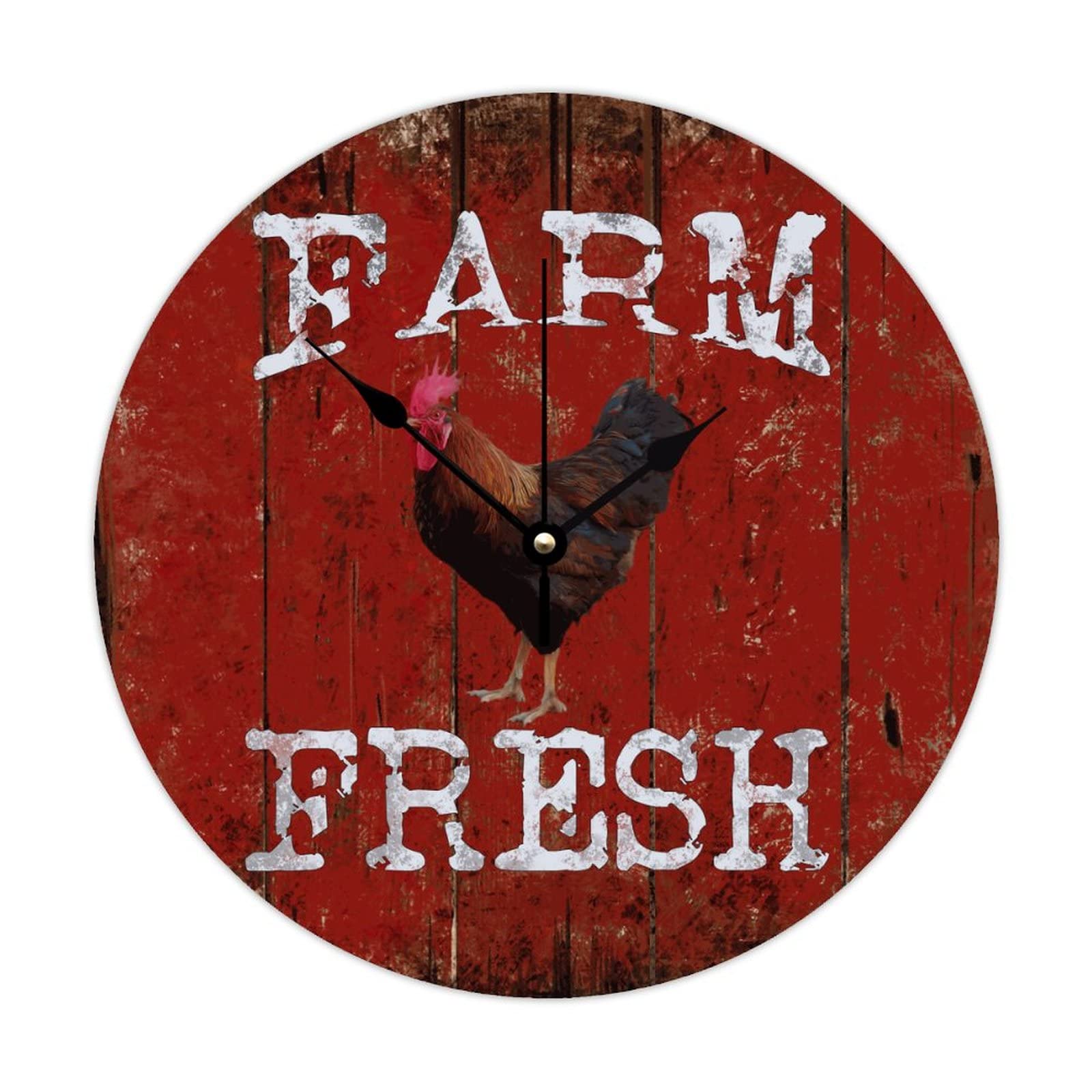 Horloge murale en bois coq 38 cm rétro et silencieuse