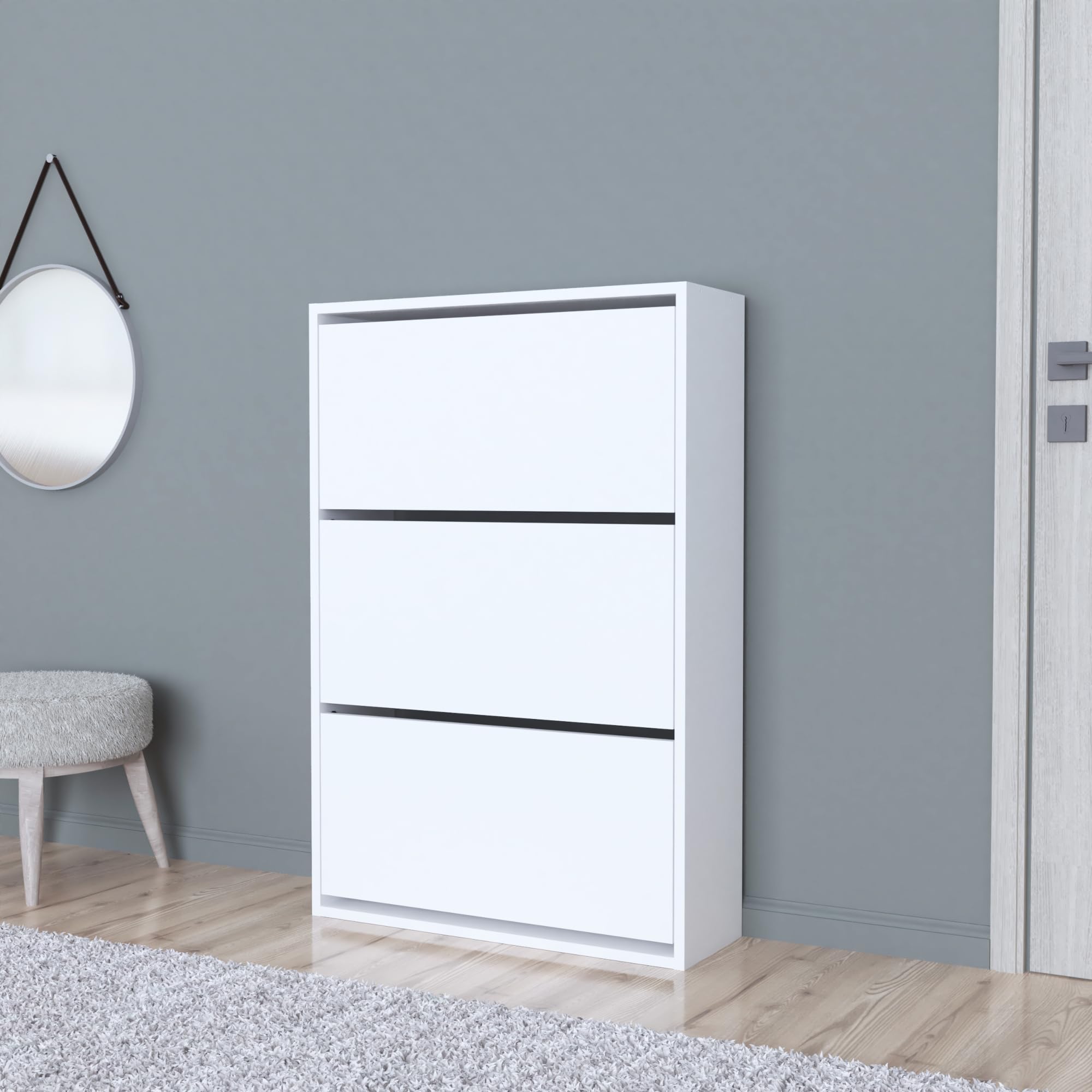 [en.casa] Meuble à Chaussures Range-Chaussures Armoire à Chaussures Meuble de Rangement pour 18 Paires Panneau de Particules 110 x 74 x 24 cm Blanc