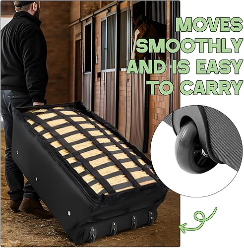 Abbylike Oxford Waterproof Rolling Hay Bale Bag 4 Heavy Duty Wheels 46 x 23 x 16 Inch Extra Large Breathable Hay Storage Container for Horses for Storage Transport and competitions(Slow Feed Design)(Slow Feed Design)