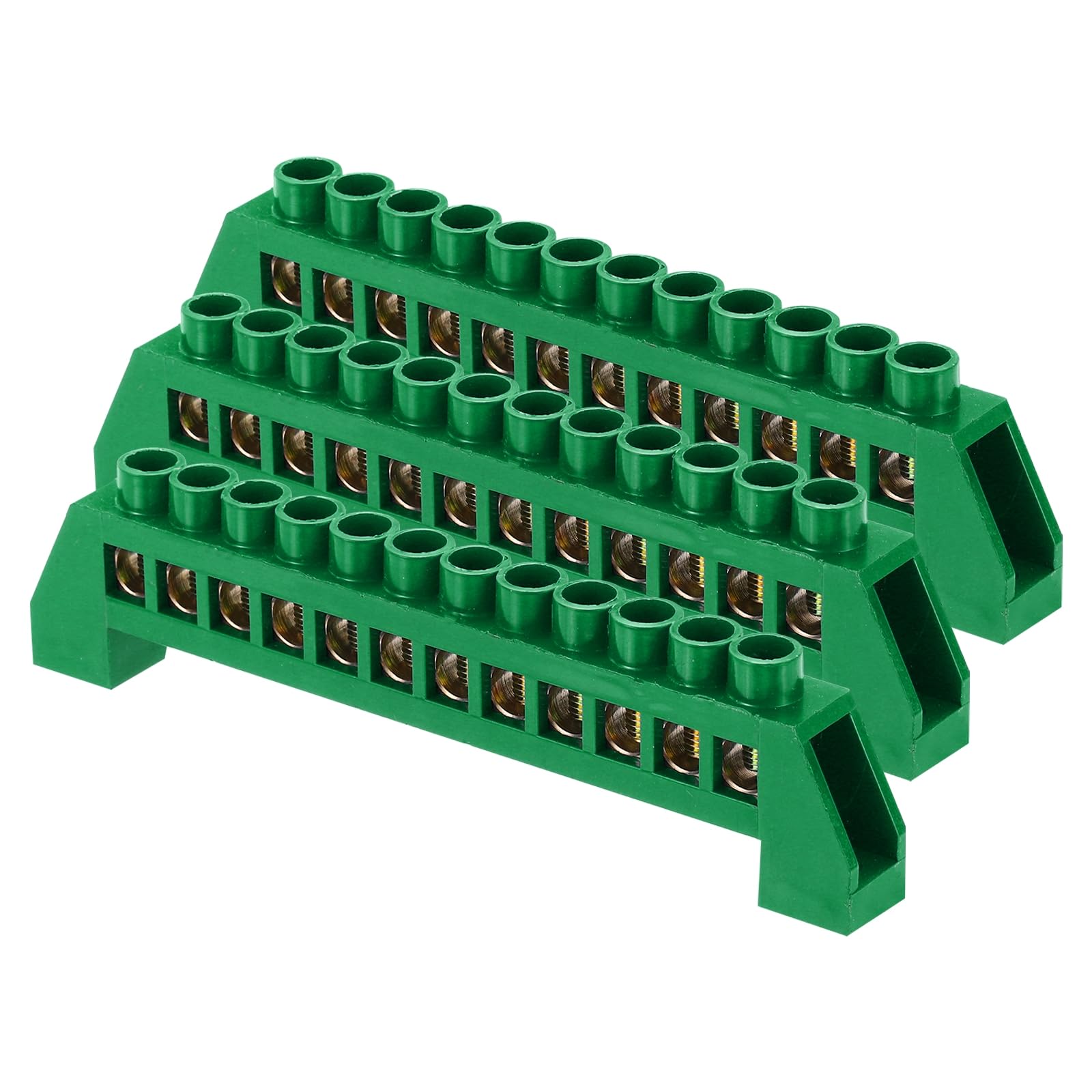 sourcing map 3 Pcs Terminal Ground Bar, 12 Positions Screw Brass Terminal Bus Bar, 8x16mm Ground Terminal Block for Electrical Equipment, Distribution Box, Green