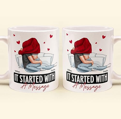Miniatura 3 de Taza personalizada con texto en inglés «It Started With A Message» para parejas, regalo para novio, novia, marido, esposa, en cumpleaños,