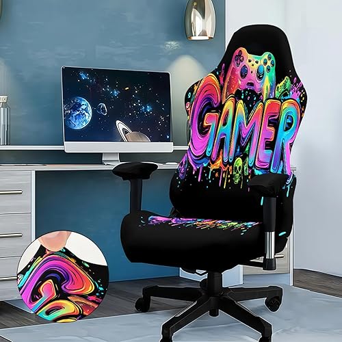 Miniatura 2 de Blacklight - Funda para silla de juegos, protector de silla de deportes electrónicos reactivo a los rayos UV con diseño de calavera de neón para