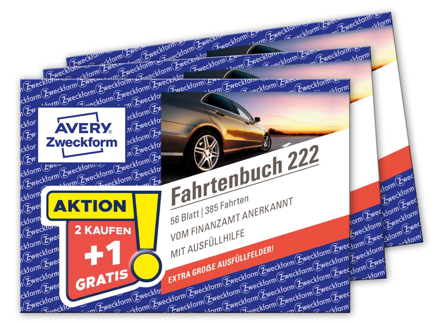 AVERY Zweckform 222-3P Soft Cover Logbook for Cars Set of 3 (Tax Office Recognized, DIN A6 Landscape 148 x 105 mm, 112 Pages, 385 Trips, Germany & Austria, Demarcation of Private/Business Drives)