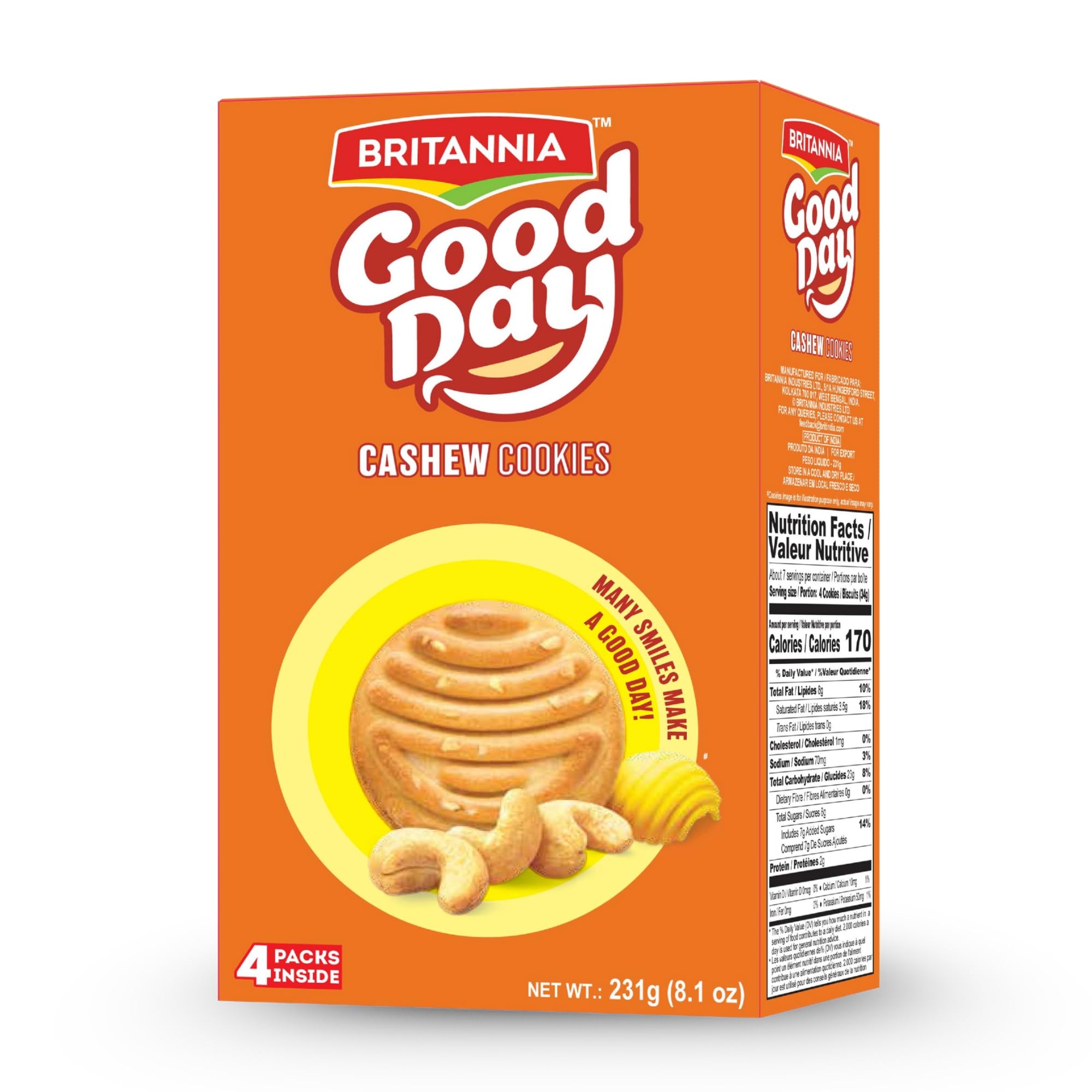 Good Day Cashew Cookies Family Pack 21.2oz (600g) - Breakfast & Tea Time Snacks - Delicious Grocery Cookies (Pack of 1)