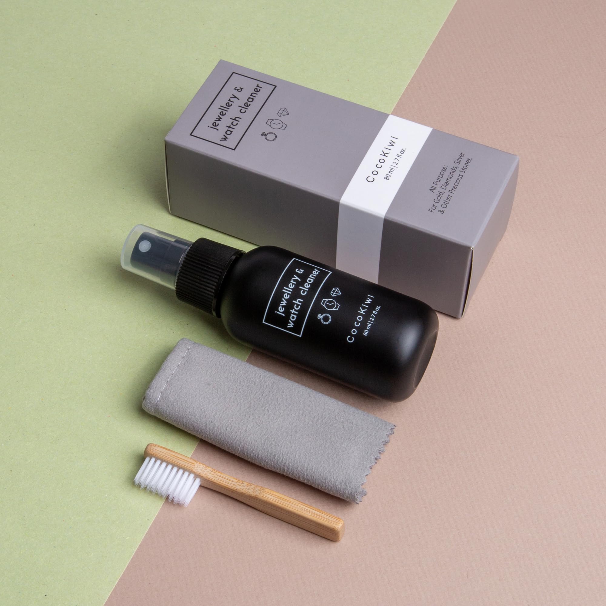 Solución limpiadora de joyas, kit de limpieza de relojes, oro y plata, limpiador de collares, pendientes y anillos, 80 ml, restaura el brillo con el paño y el cepillo incluidos