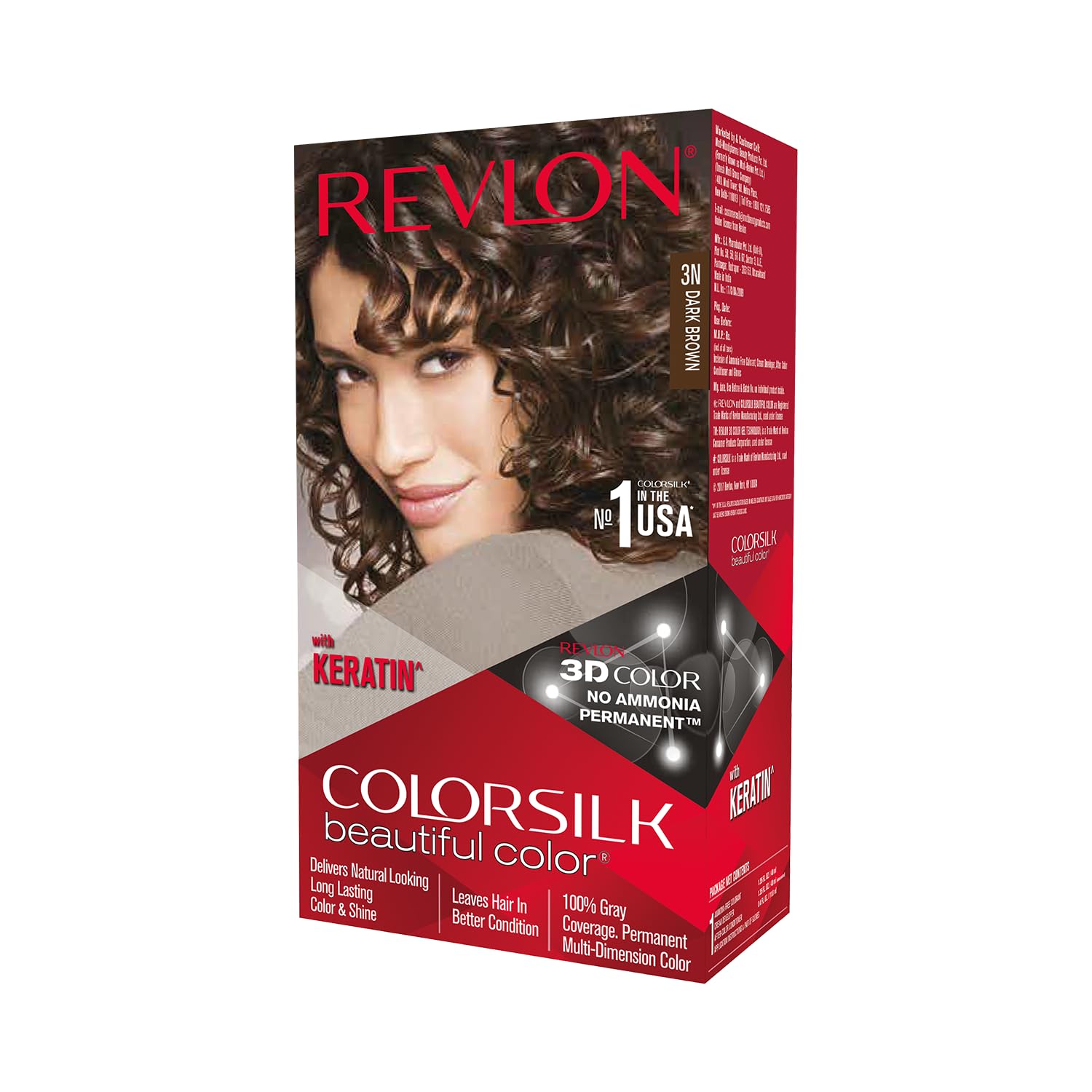 Color Silk Hair Color (3D Color Gel Technology) with Keratin, Dark Brown 3N (40 ML+40 ML +11.8 ML)