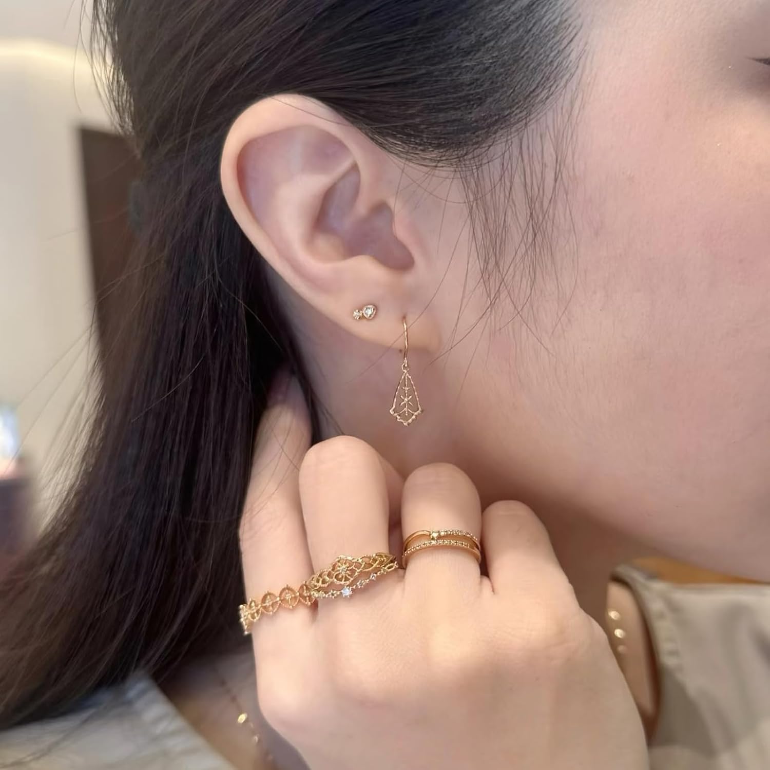 Vintage Geometric Hollow Dangle Earrings for Women, 925 Sterling Silver with 14K Gold Plating, Retro Diamond-Shaped Filigree, Lightweight & Elegant Jewelry Gift - Image 4