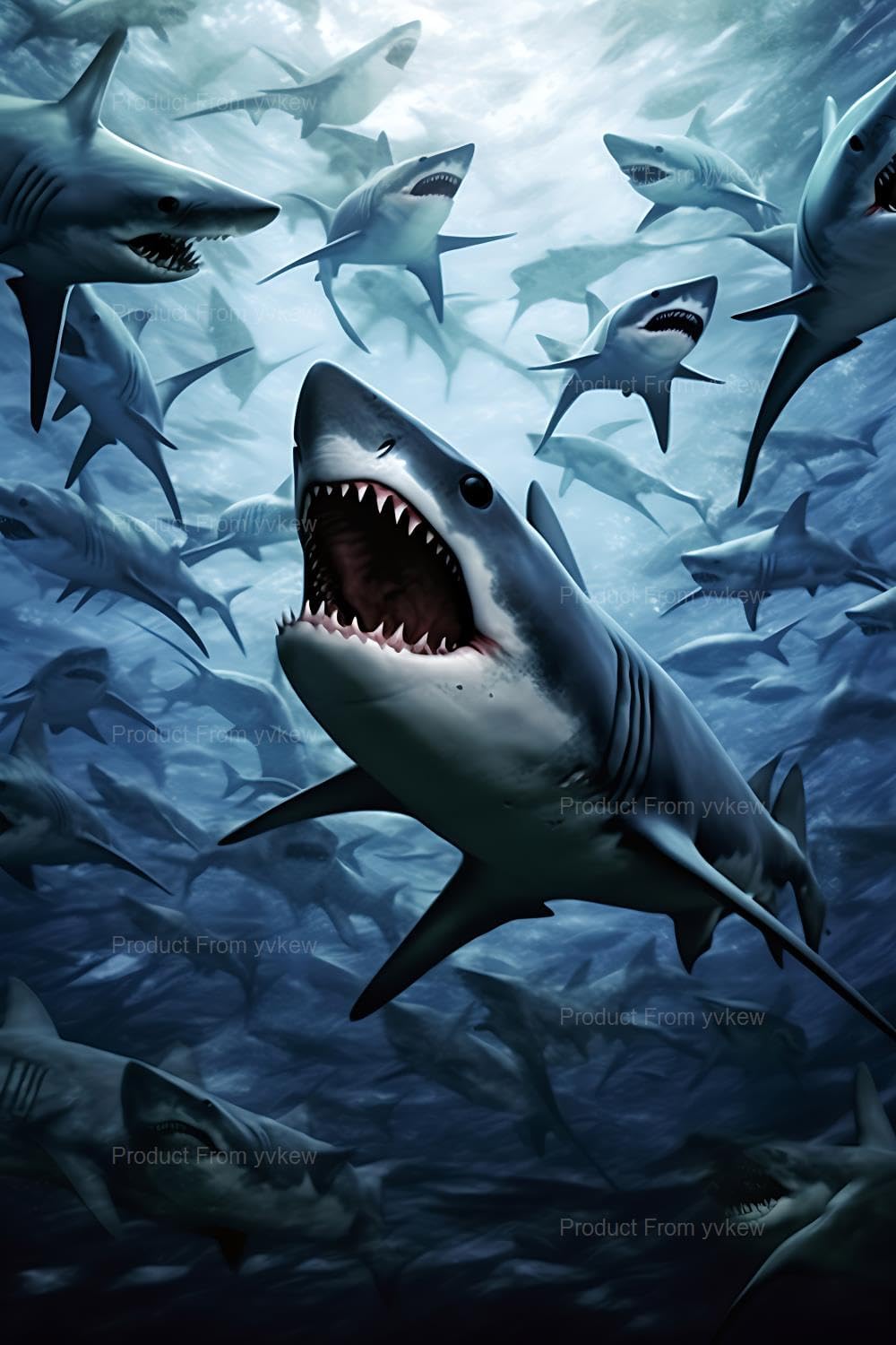 yvkew Deep Sea Shark Diamond Painting Kits for Adults - Shark Animal Diamond Painting, Full Drill Crystal Rhinestone Craft Kits Home Wall Decor 20x24 inch