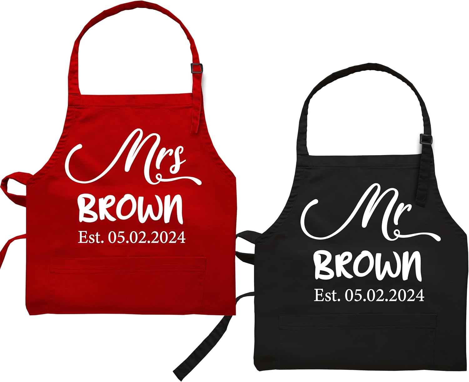 Newlywed Aprons for Couples, Personalized Mr and Mrs Gifts, Custom Apron Set for Couple, Anniversary, Christmas, Bridal Shower Gifts For Bride