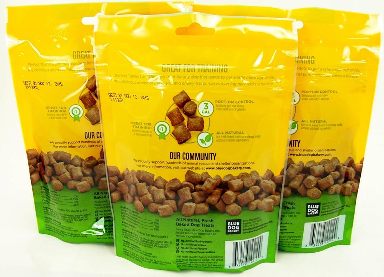 Blue Dog Bakery Perfect Trainers All Natural Dog Treats, Chicken and Cheese 6-Ounce Bags (Pack of 3)