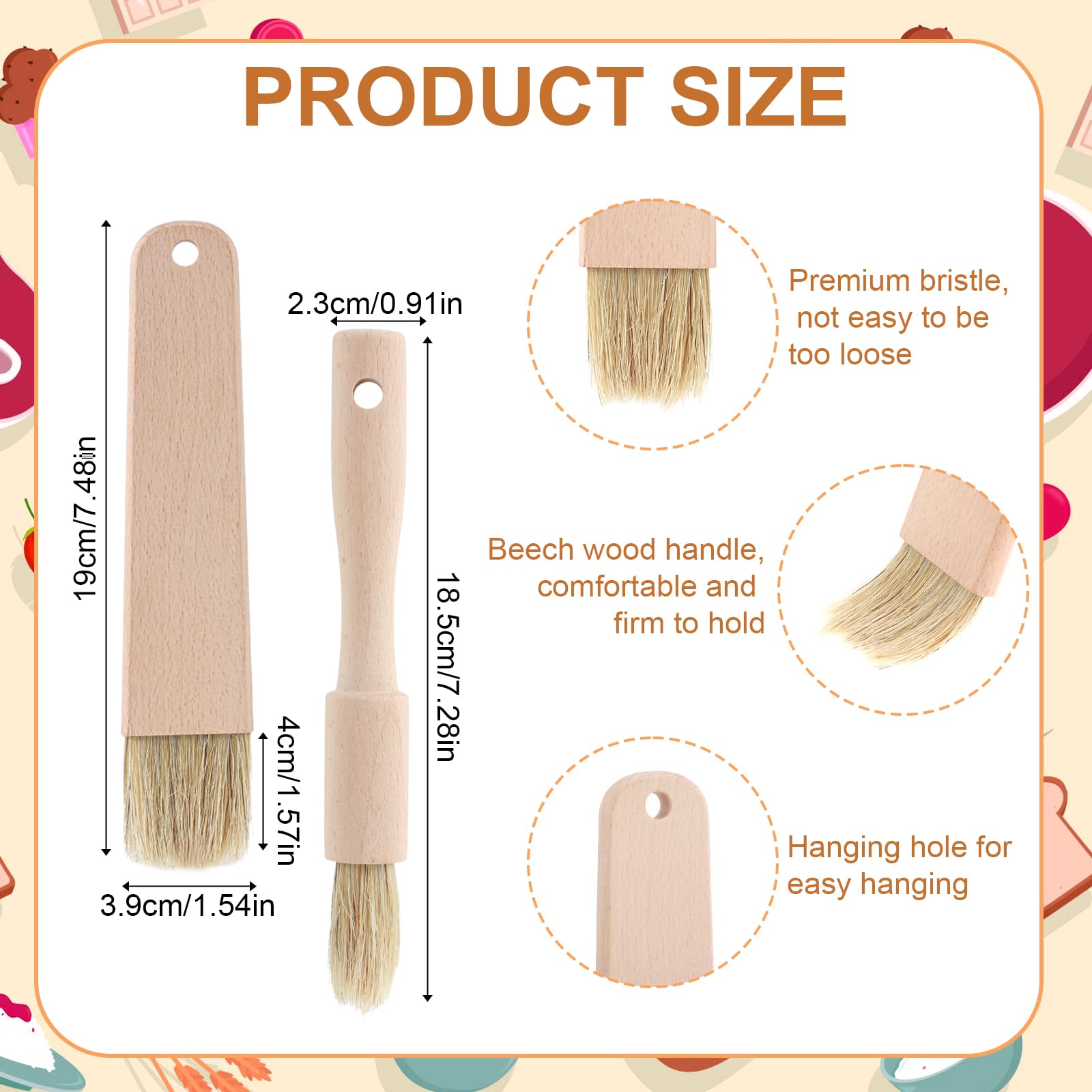Ouligay 2 Stück Backpinsel Naturborsten Holz Grillpinsel Backen Ölpinsel Geölt Pastry Brushes BBQ Pinsel Koch Holzgriff Baking Brush Küchenpinsel für Grillen Rühren Kochen Sauce Marinade, 19cm Länge