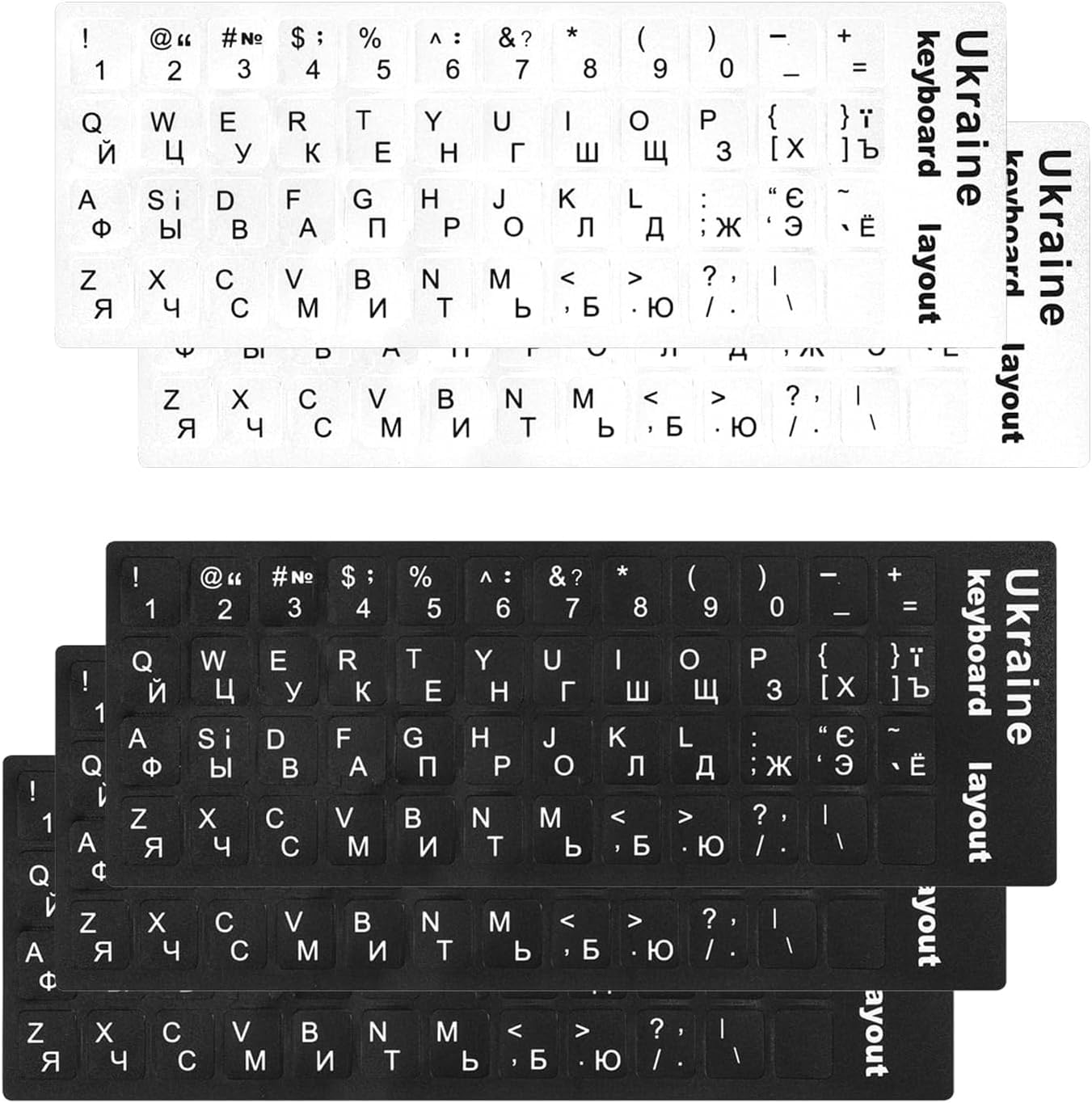 5 Pegatinas para Teclado ucraniano, Pegatinas universales para Letras del Teclado ucraniano, Pegatinas de Repuesto, aptas para Ordenadores de Escritorio y portátiles, 3 Negras y 2 Blancas