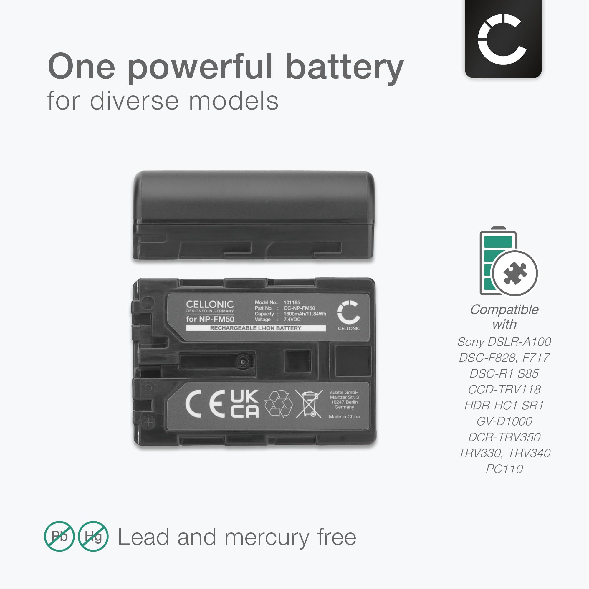 CELLONIC, Bateria do aparatu kompatybilna z Sony NP-FM500H, NP-FM50, Cyber-Shot NP-FM30 (7,4 V, 1600 mAh)