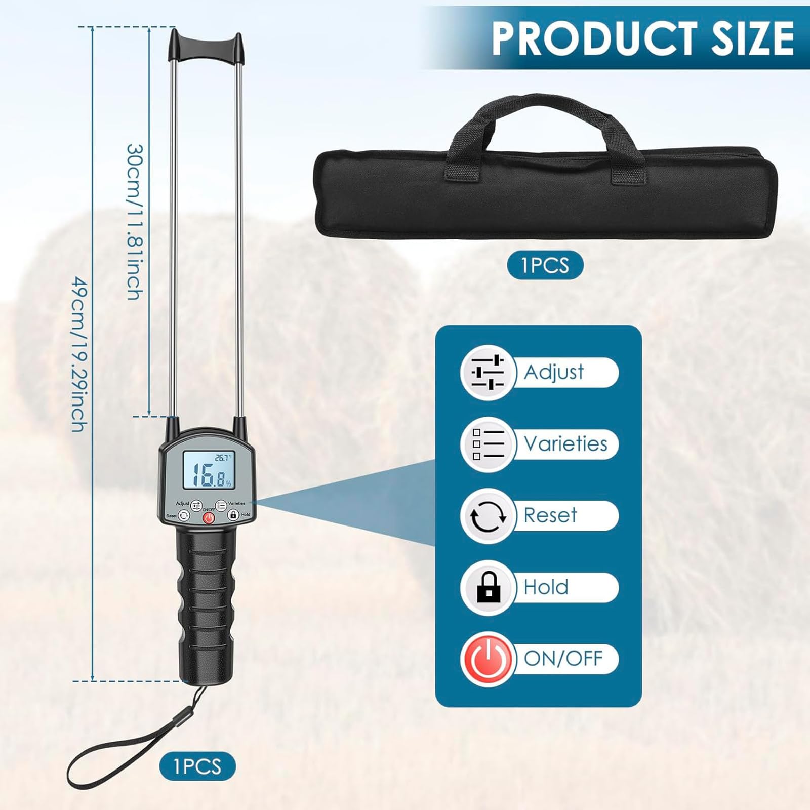 Medidor De Humedad De Heno De Alta Precisión con Sonda, Dispositivo Digital Portátil, Rápido Y Exacto para Pacas De Hierba, Alfalfa Y Pasto De Huerto