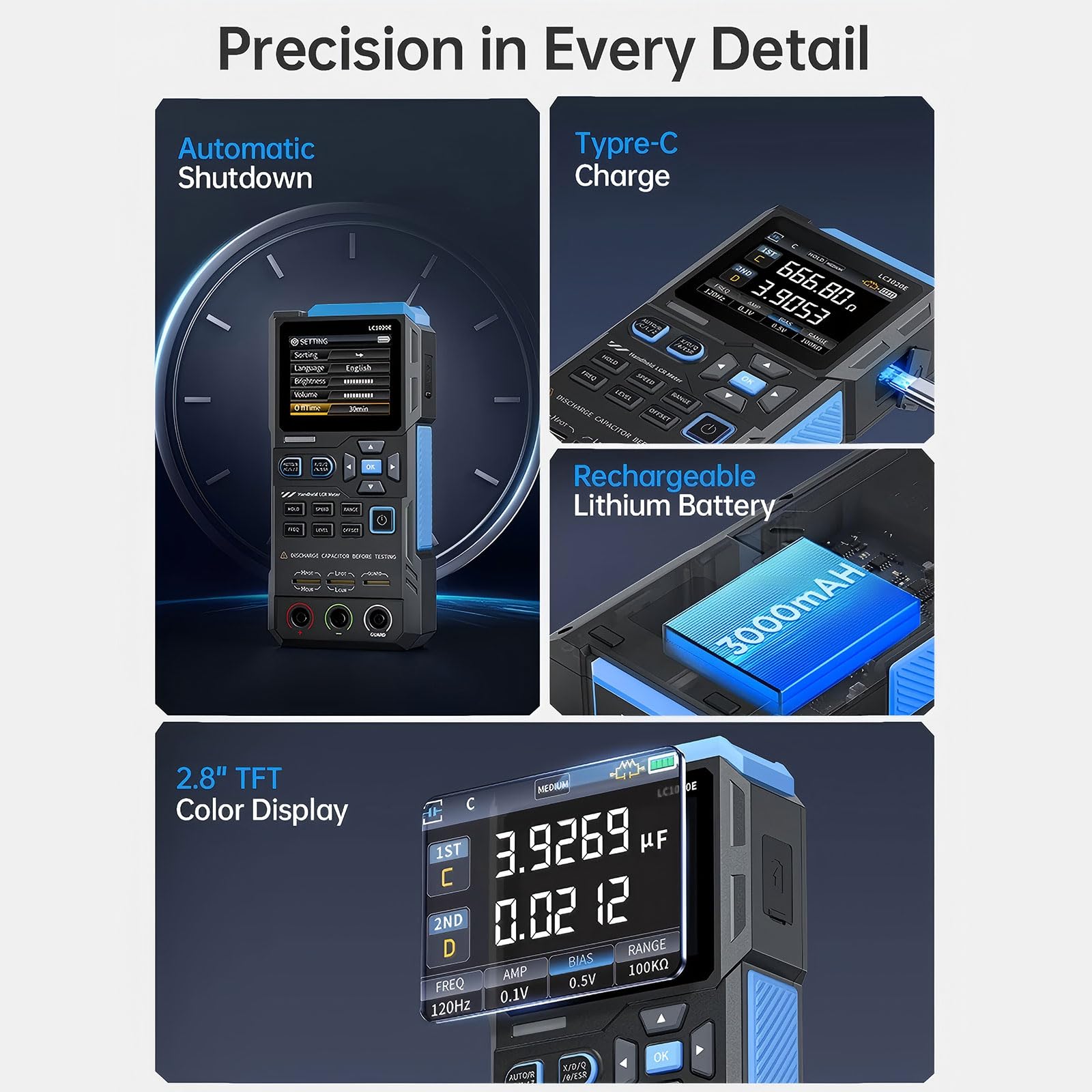 Misuratore funzioni multiple Tester capacità resistenza portatile con frequenza selezionabile da 100 Hz a 100 kHz per misuratore smistamento componenti elettrici da laboratorio