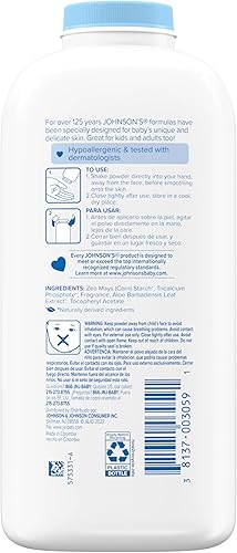 Vista 10 de Polvo para bebés Johnson's Baby con almidón de maíz naturalmente derivado, aloe y vitamina E para piel delicada, hipoalergénico, libre de parabenos