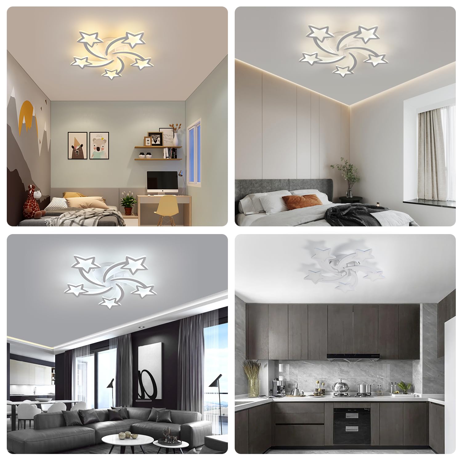 Comely LED Deckenleuchte, 50W 6200LM Moderne Deckenlampe Dimmbar mit Fernbedienung 3000K-6500K, Stern Deckenleuchte Kinderzimmer Lampe Decke für Wohnzimmer Schlafzimmer Küche (Weiß, Dia 65 CM) | Mit Fernbedienung, 3000K-6500K, Moderne Große Deckenleuchte