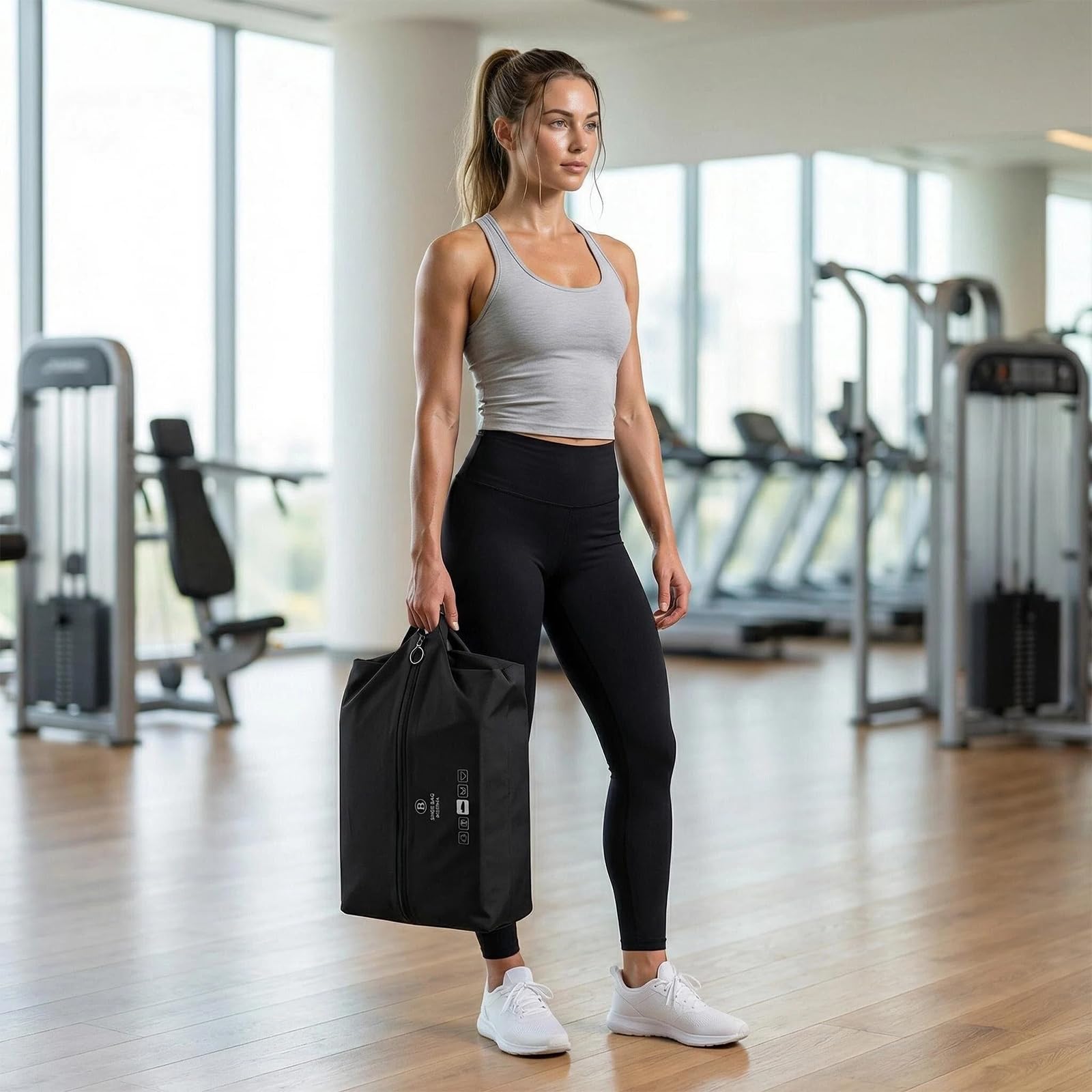 2 Stück Schuhbeutel Reise mit Tragegriff,Geruchsdicht Wasserdicht Schuhtasche mit ReißverschlussTragegriff, Schuhsack Reise Organizer,für Gym, Koffer, Schwimmen, Reise Oder Zuhause(Schwarz, Grau) - 4