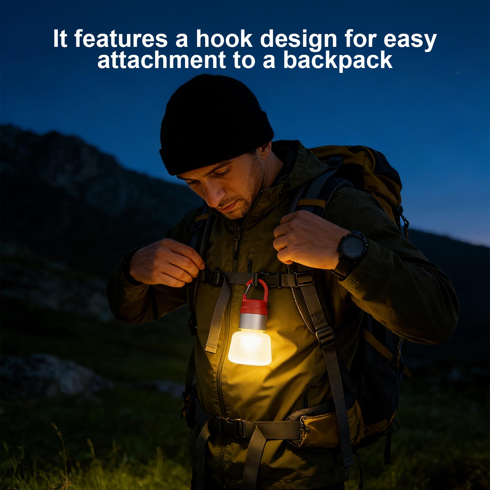 Lampada da campeggio a LED portatile con gancio per appenderla, lanterna a batteria ricaricabile per campeggio all'aperto, escursionismo, interruzioni di corrente di emergenza (rosso)