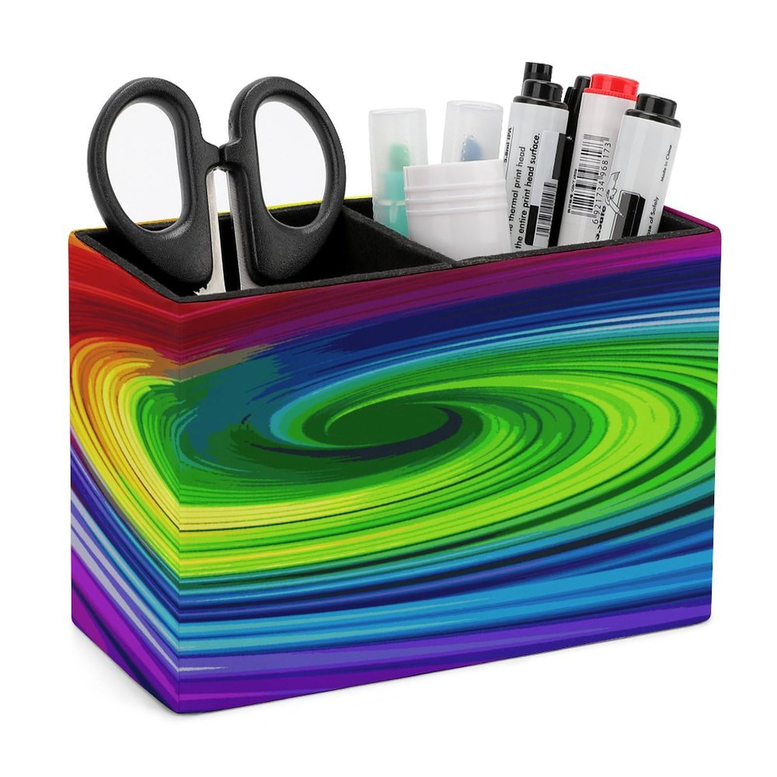 LDGSUPH Rainbow Spiral Leather Pen Holder for Desk Organizer Caddy Large Pencil Cup Multi-function Pencil Holder Makeup Brush Holders Pen Organizer for Home Office Storage Box
