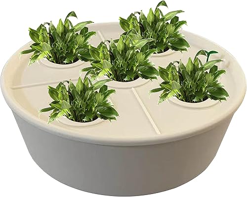Miniatura 6 de LYLEE Sistema de riego automático para plantas en maceta, paquete de 4 unidades, succión automática redonda blanca con sensor de humedad, maceta