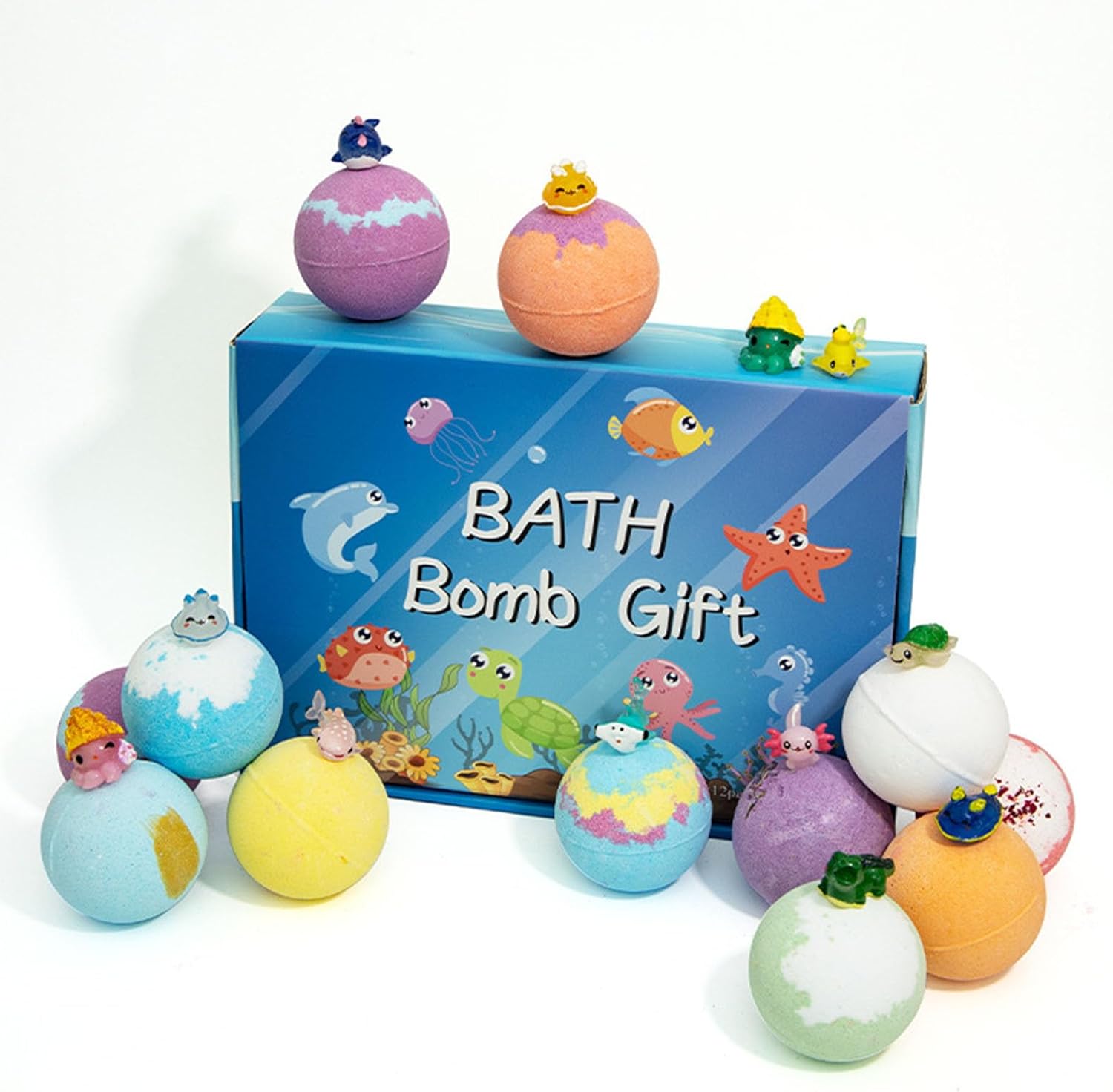 Bath Bombs for Kids with Surprise Inside, 12-Pack Fizzy Bath Bombs with Ocean Animal Toys, Easter Basket Stuffers for Boys Girls, Fun Sea Salt Bath Fizzies with Hidden Surprise