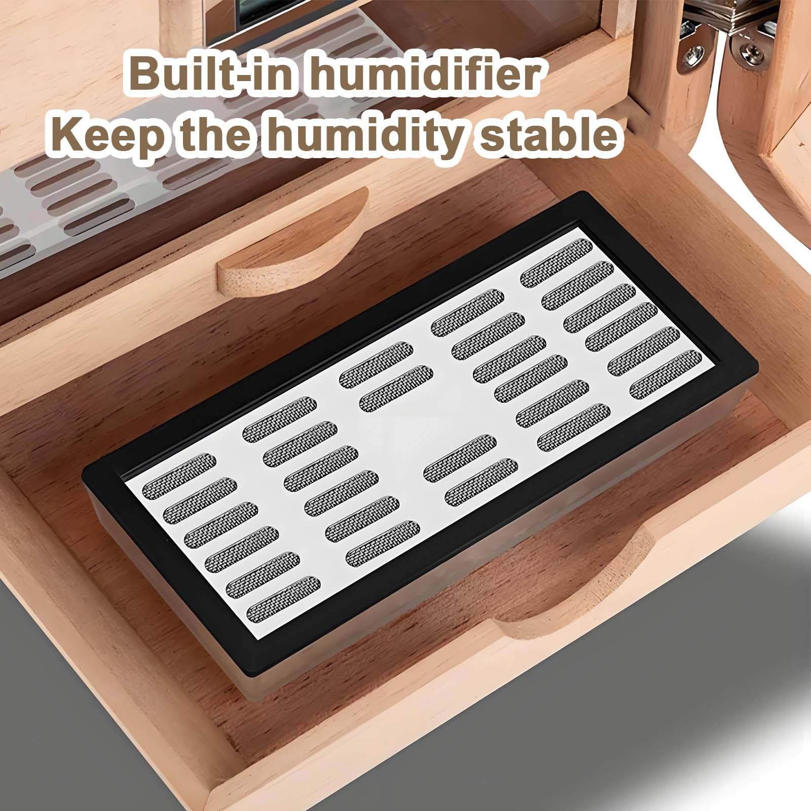 Elektrischer Zigarrenhumidor mit digitalem Hygrometer und Tür aus gehärtetem Glas, für 110 Zigarren, geräuschloser Zigarrenschrank mit Regal und Schublade aus Zedernholz für Männer C