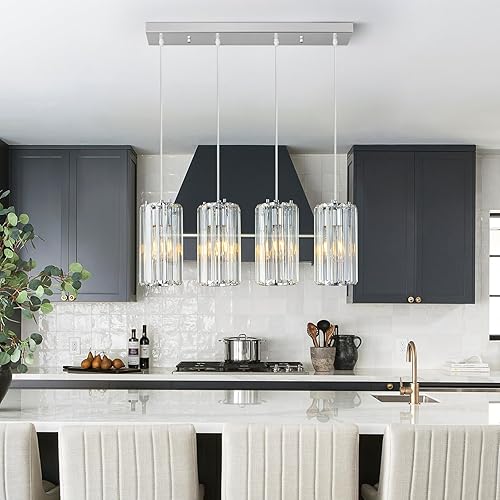 Miniatura 8 de zhllmq Iluminación colgante negra, lámpara colgante moderna, mini candelabros de cristal, lámpara colgante ajustable para cocina, isla, comedor,