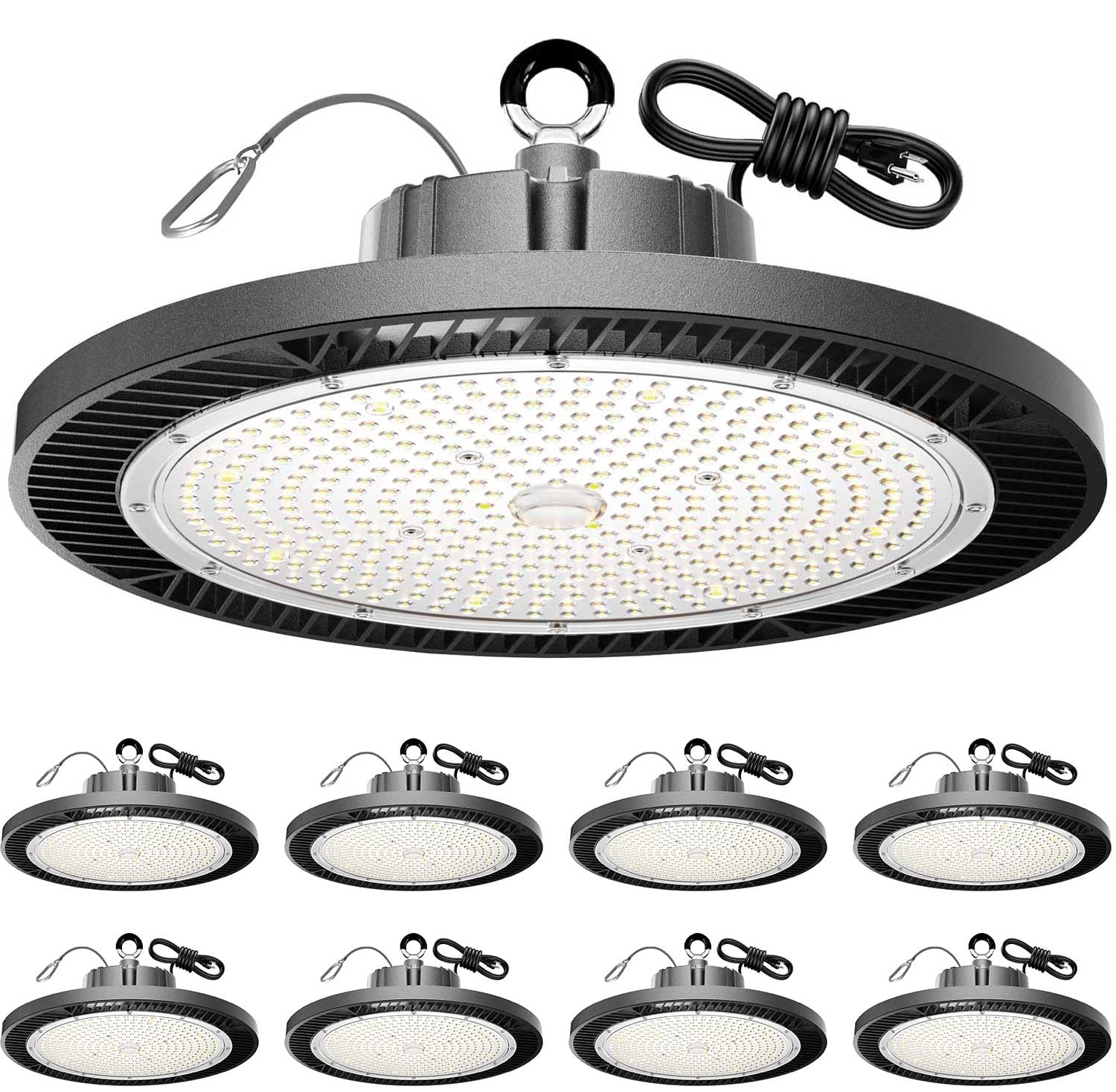 Super Bright 200W UFO LED High Bay Lights 30000Lm 5000K Daylight AC100-277V Play Plug 5ft Cable High Bay