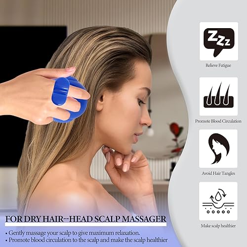 Miniatura 5 de Toprelaxed Cepillo de champú para el cuero cabelludo, masajeador de cabeza mejorado con cerdas de silicona suaves y parte inferior de drenaje,