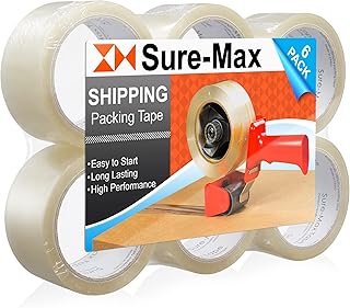 Sure-Max Premium Carton Packing Tape 2.0 mil 165 Feet (55 Yards) - Clear - 6 Rolls