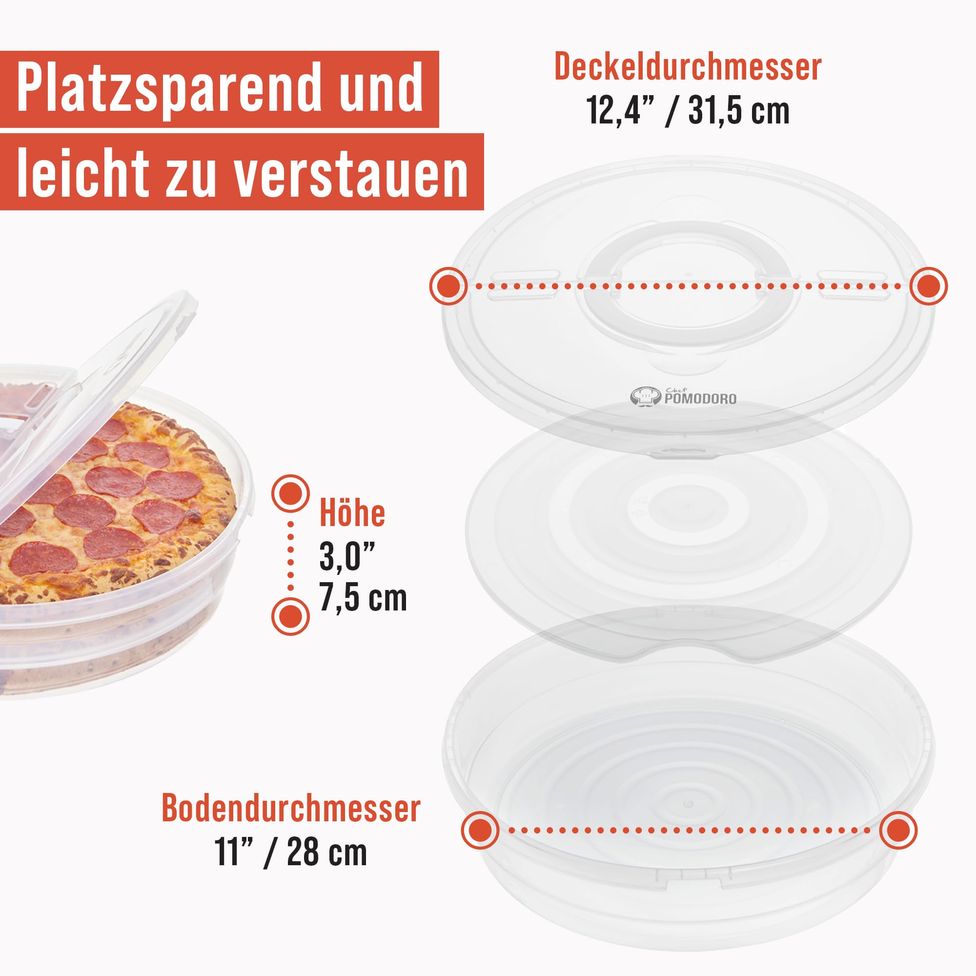 Chef Pomodoro 30,5 cm Kuchenträger mit Deckel und Trennwand, 2 Stück, wiederverwendbarer Pizza-Aufbewahrungsbehälter, erweiterbarer Kuchenträger mit Griff, Pizza-Packbehälter, Pizza-Halter für Kuchen,