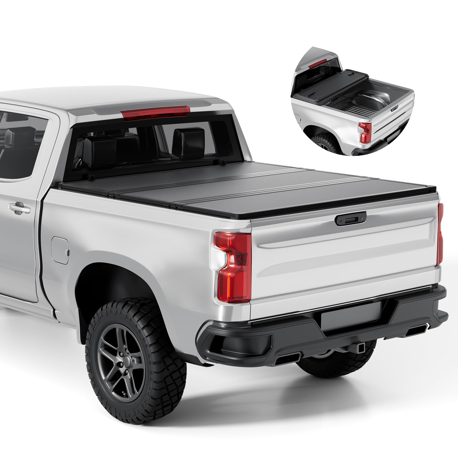 FRP Hard Folding Truck Bed Tonneau Cover Compatible with 2019-2026 Chevy Silverado/GMC Sierra 5' 8" Bed (69.6"), Tri Fold Style