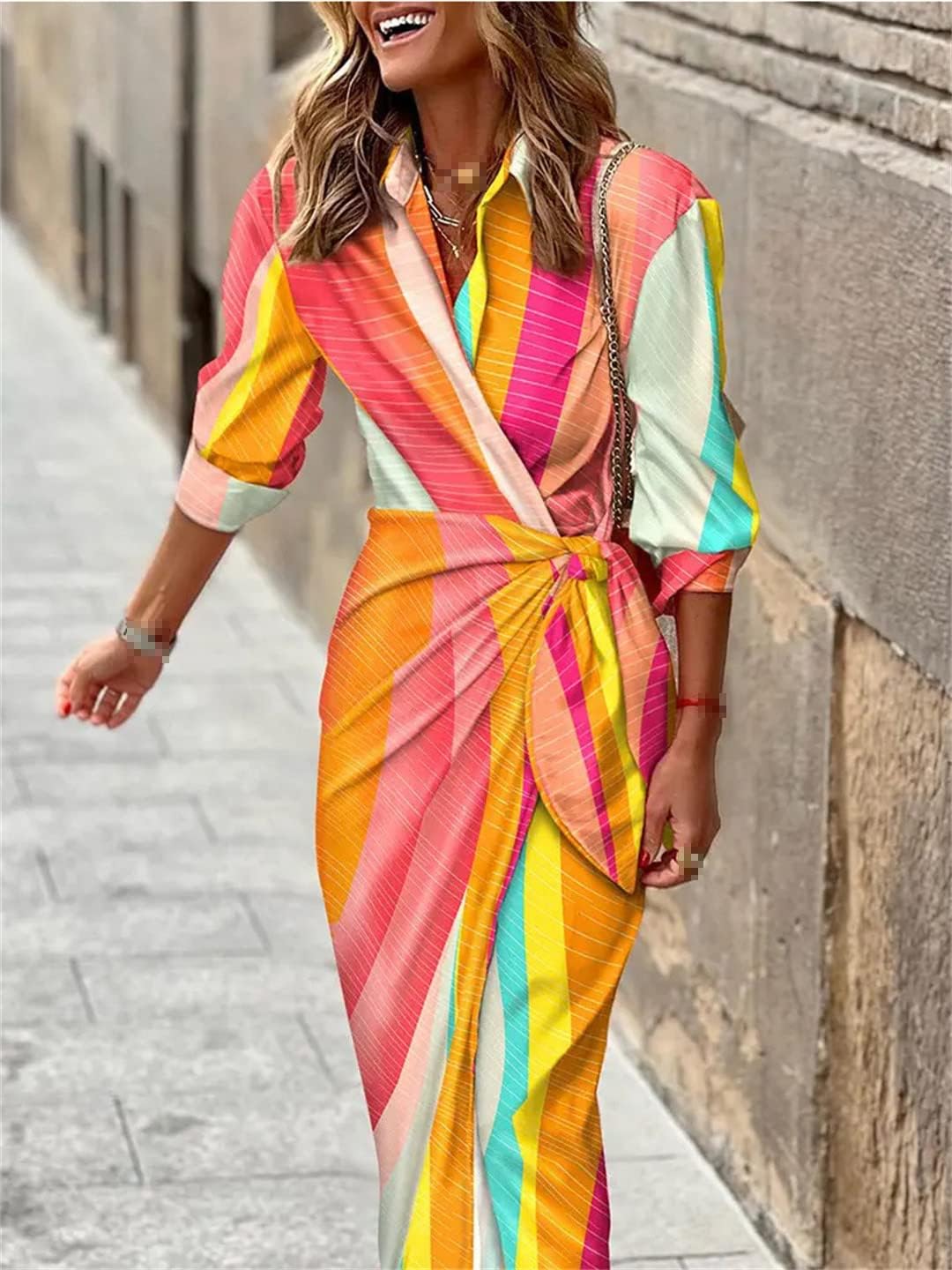 Spring Summer Print Dress Striped Skirt Comfortable Street Women's Wear Dresses Robe