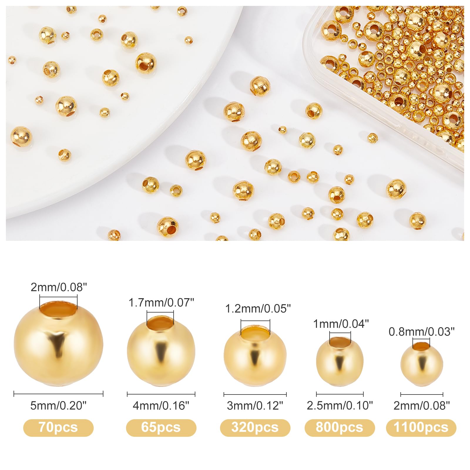 PandaHall 100 perline distanziali in acciaio inox, 4 x 1,5 mm, con tappo in metallo, per collane, bracciali, gioielli, foro: 2 mm