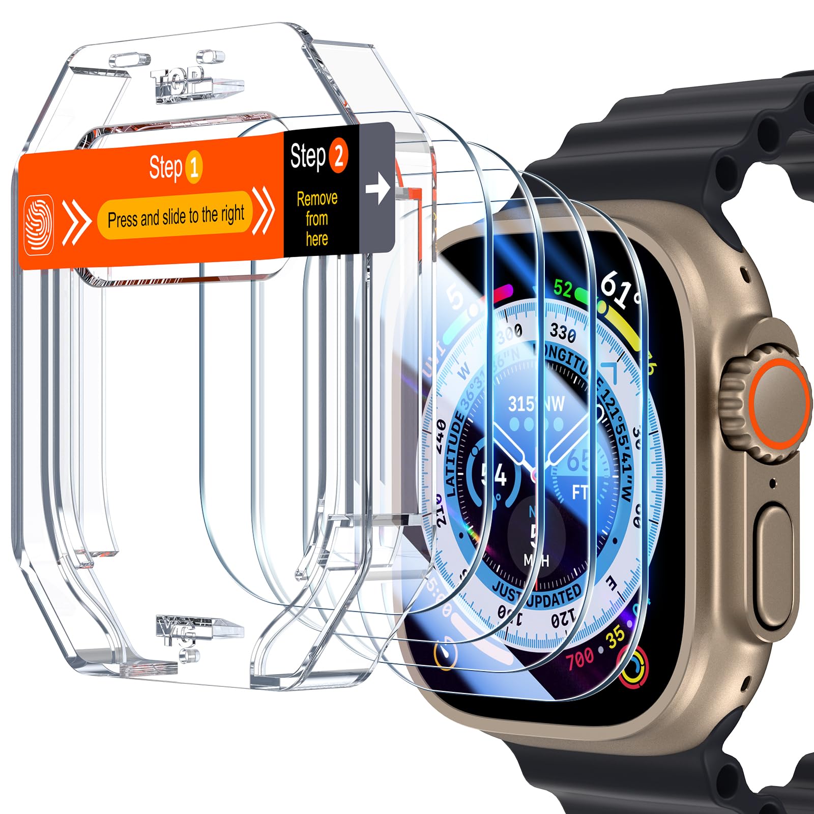UniqueMefor 4 Pack Apple Watch Ultra/Ultra 2 / Ultra 3 Screen Protector 49mm, Military Grade Shockproof Case Friendly Anti-Scratch Bubble-Free Tempered Glass Clear Cover for iWatch UltraClimatePartner certified