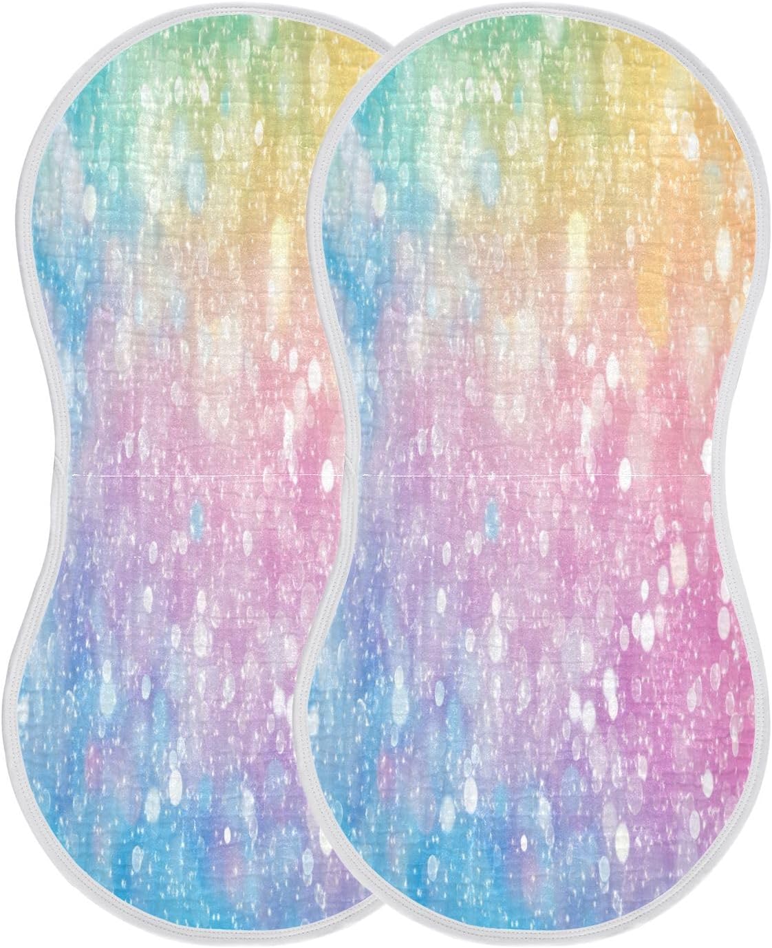 4 Pack Sparkling Rainbow Background Muslin Baby Burp Cloths & Bibs Set – Ultra Soft, Absorbent Burping Cloths Face Towel for Newborn Baby Girls and Boys, 22 x 11 Inch