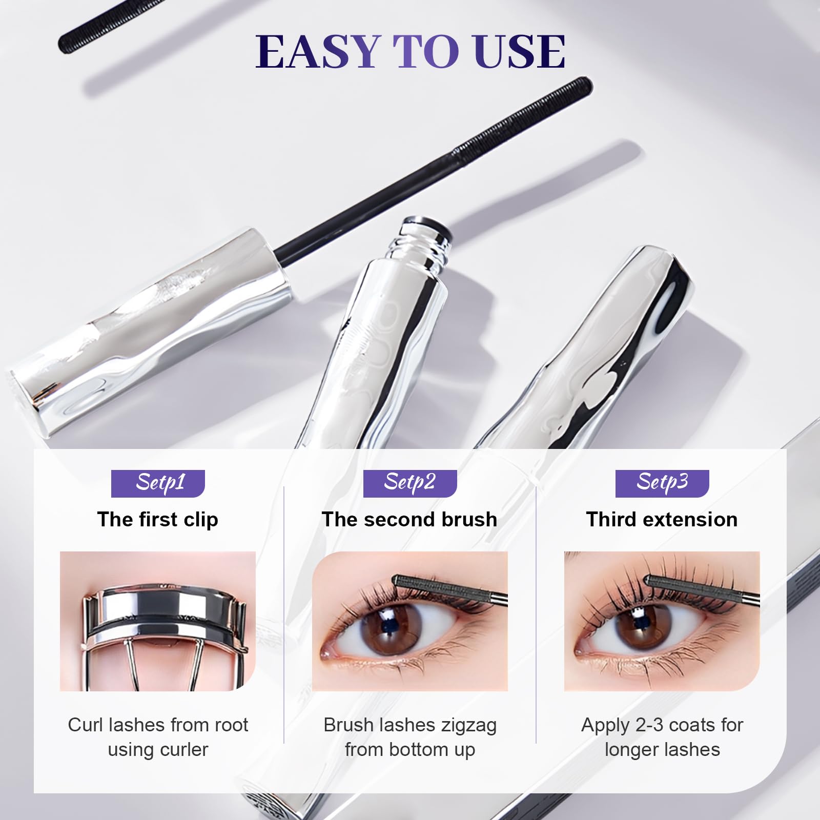 Mascara für ältere Frauen, 2026 Neu 3D Curling Eyelash Iron, Metal Mascara mit Metallbürste, Wasserfest Iron Eye Mas cara Volumengebende Wimperntusche Schnell Trocknend und Wischfest (1PC) - 4