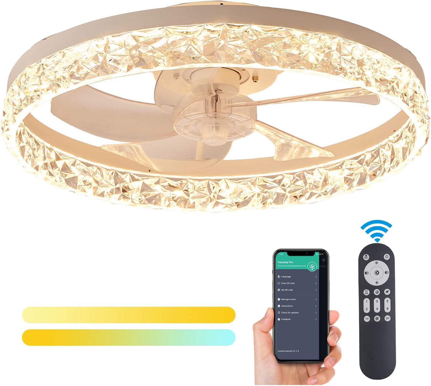 YOLIZUOT Modern Flush Mount Ceiling Fan with Lights Fandelier Ceiling