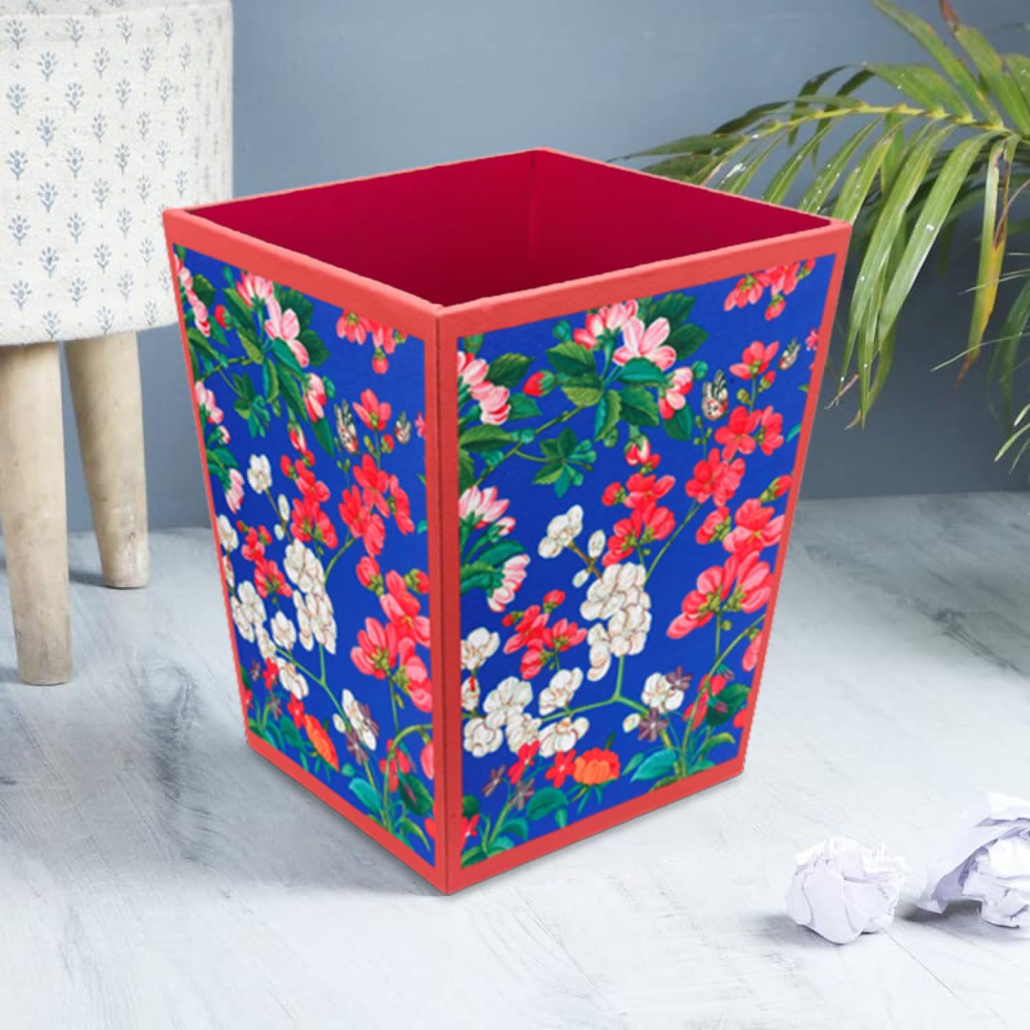 SEJ by Nisha Gupta MDF Wood Bin (11.5 L, Floral Blue)